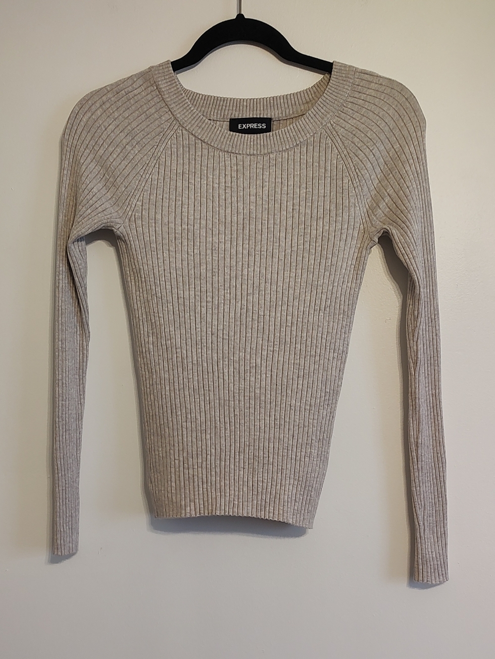 Express Ribbed Crew Neck Sweater in Beige